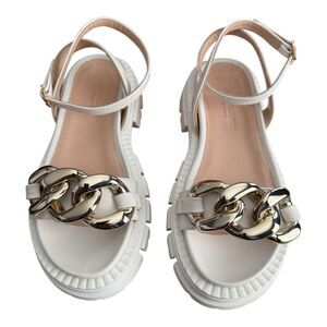 Janet & Janet Tatum Platform Sandals White Leather Women's‎ Size 36 / US 6 F101